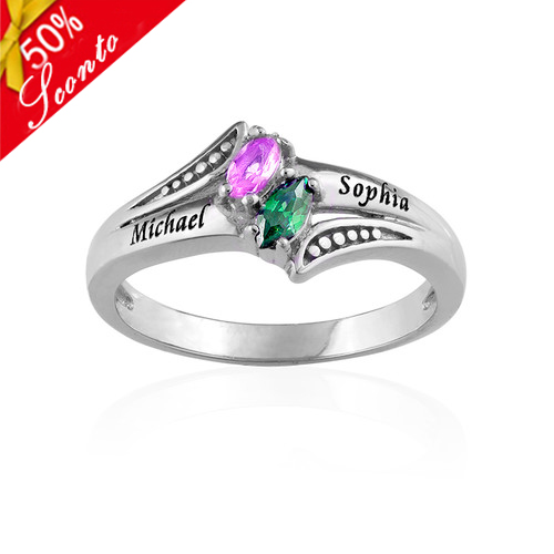 Personalizzabile 2 Nome Anello Con Birthstones